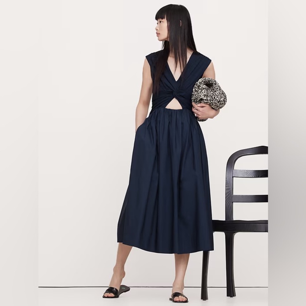 Banana Republic Navy Blue Twist-Front Maxi Dress